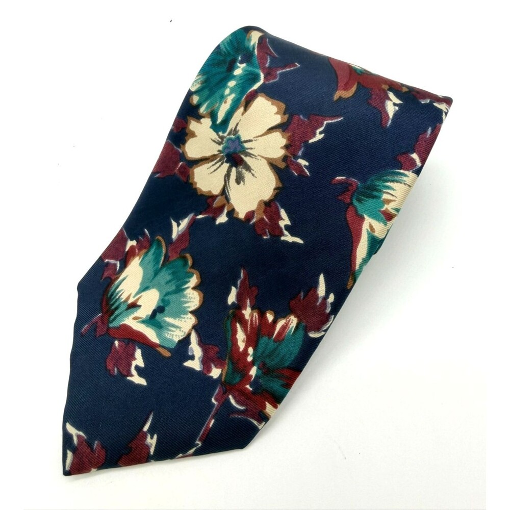 Geoffrey Beene Silk Tie Mens Blue Teal Floral Italian Fabric USA Made Designer